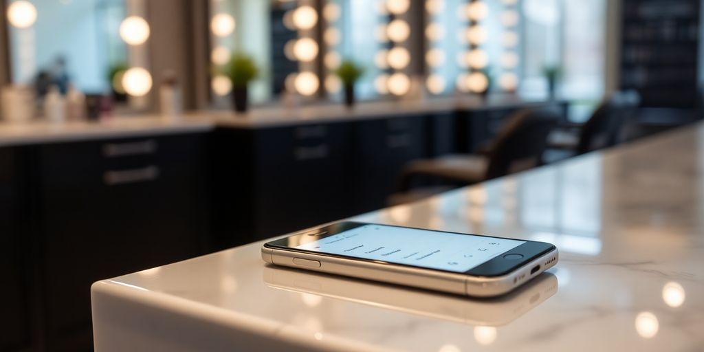 Smartphone displaying salon booking interface.