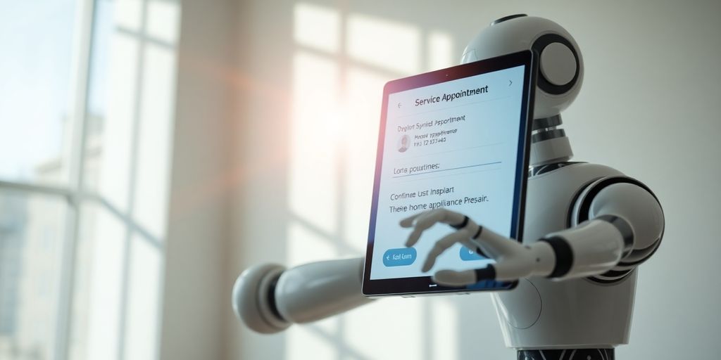 AI receptionist booking home appliance repair appointment.