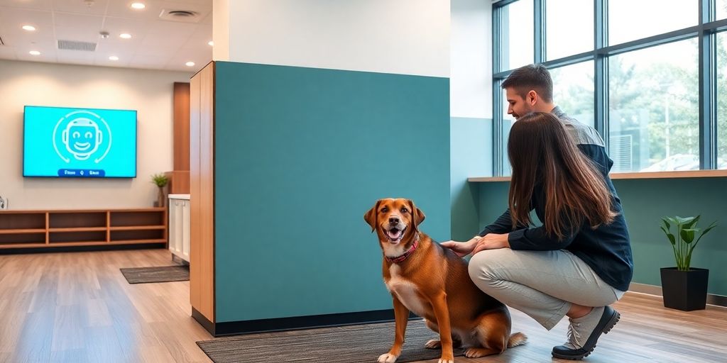 Dog daycare reception with AI.