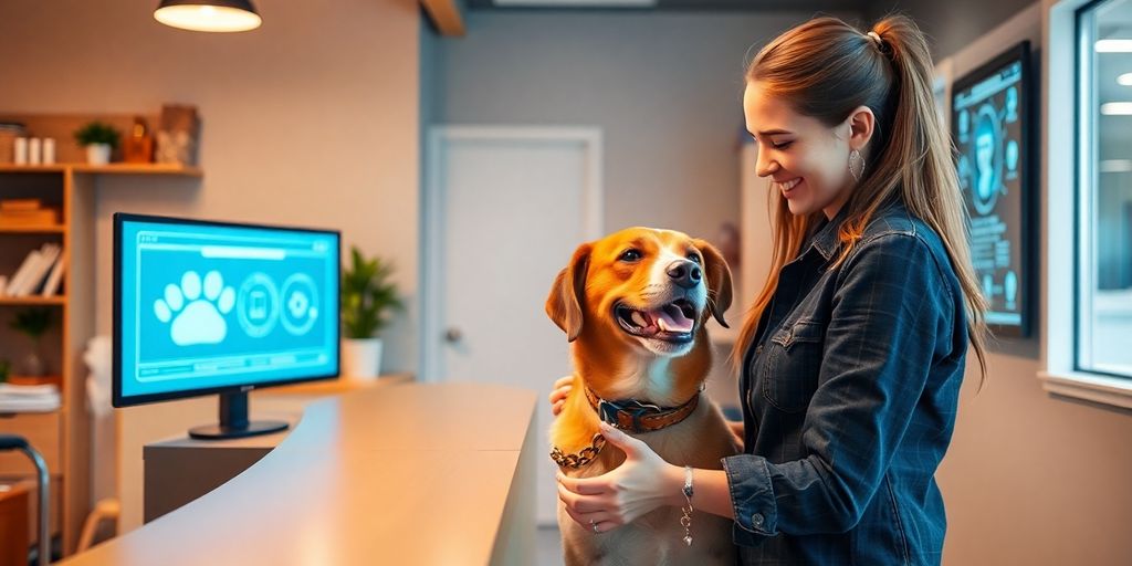 Dog daycare reception with AI assistant.