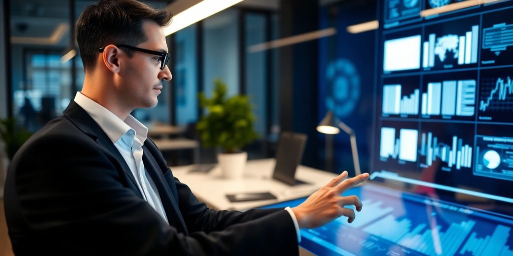 Accountant using AI virtual receptionist on computer