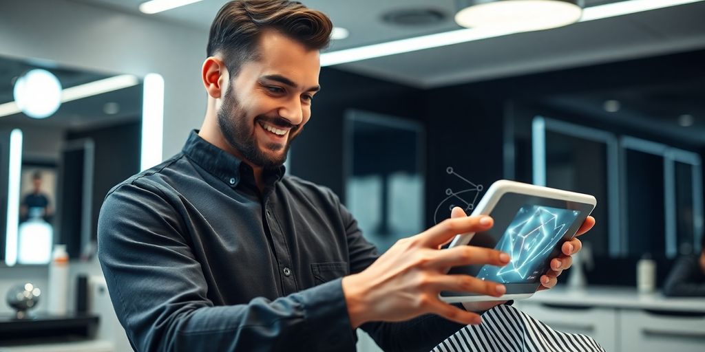 Barber using a modern AI phone system.