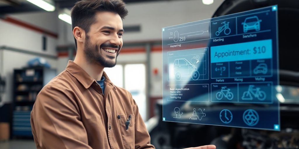 Mechanic interacting with a digital interface.