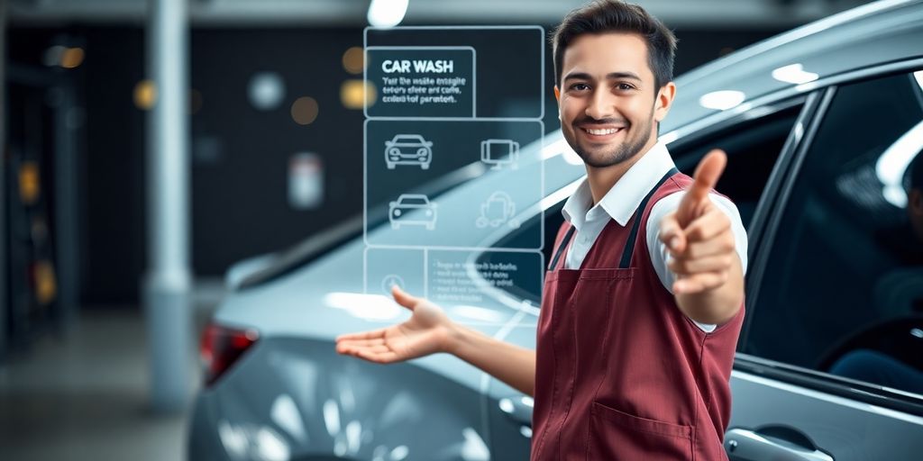 Car wash attendant interacting with AI.