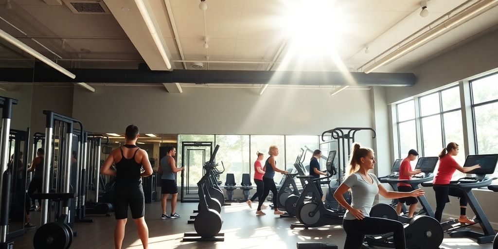 Fitness studio interior with clients.