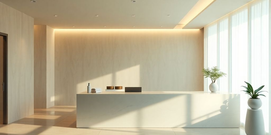 Spa reception area with AI assistant