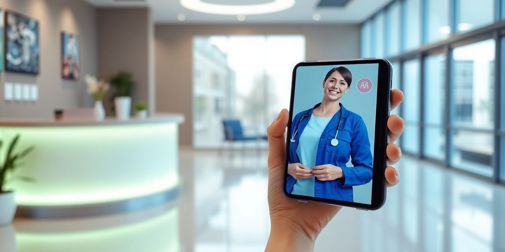 Physiotherapy clinic desk with AI assistant.
