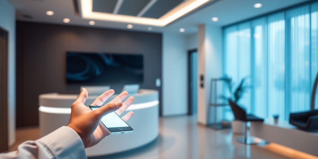 Massage therapist using AI phone for scheduling.