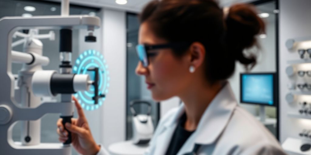 Optometrist using future technology in office