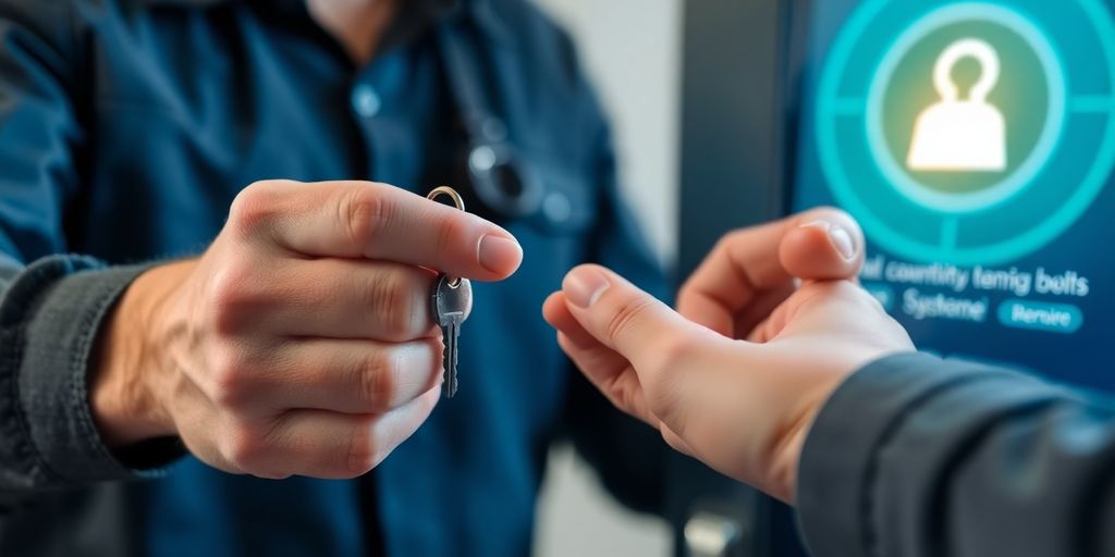 Locksmith working with advanced AI phone system.