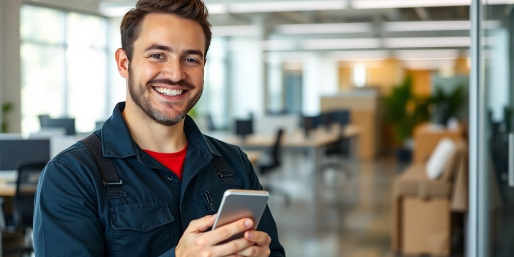 Plumber talking on phone with AI.