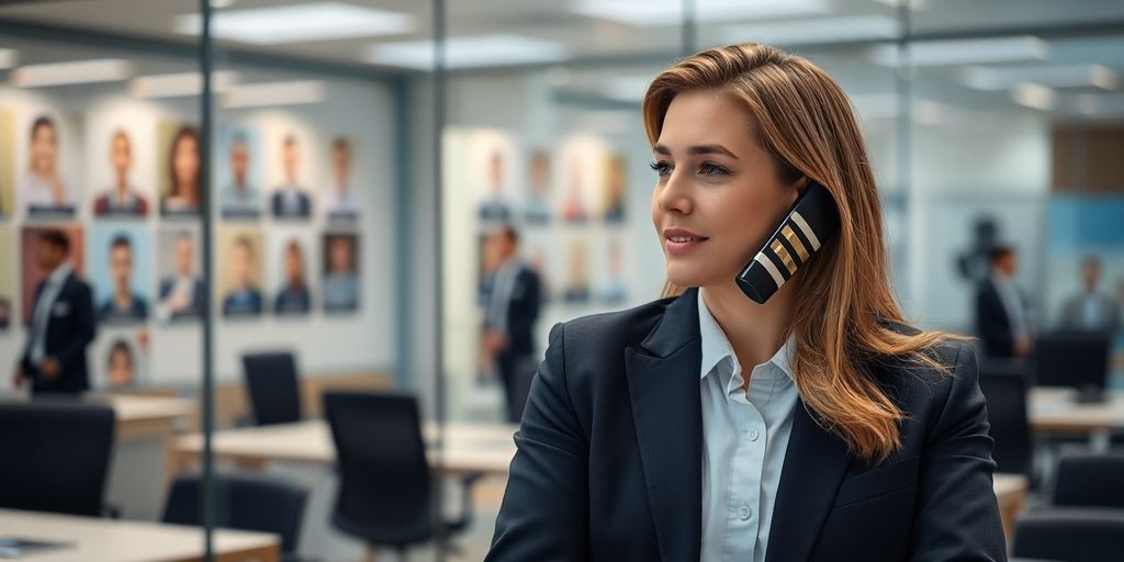 Immigration lawyer talking on phone with diverse clients.