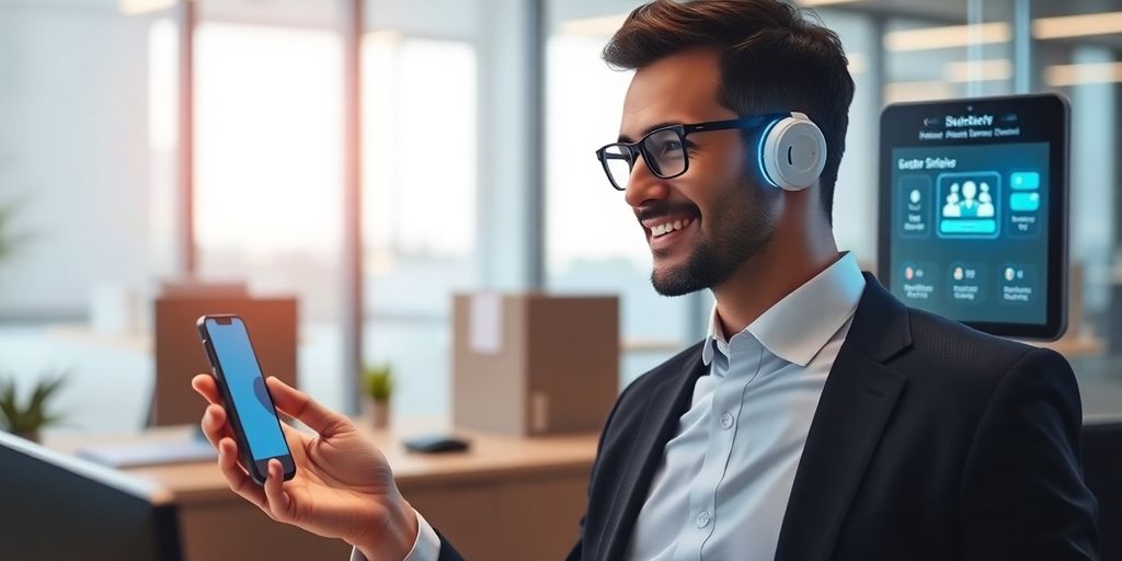Lawyer using AI phone system to connect with clients.