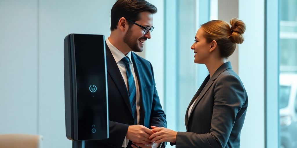 Lawyer speaking with client via AI phone system.