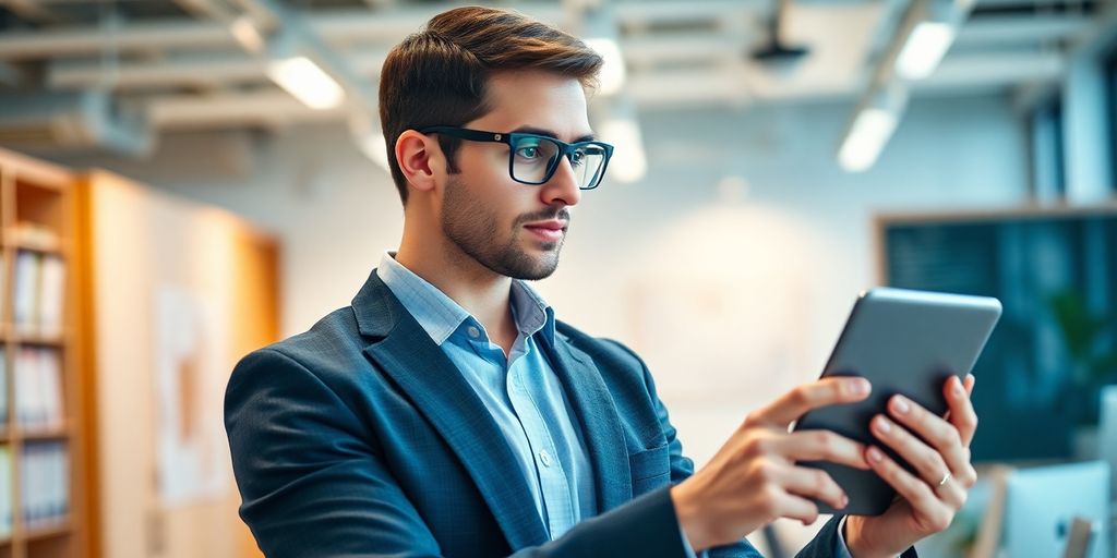 Accountant using AI phone system during busy workday.