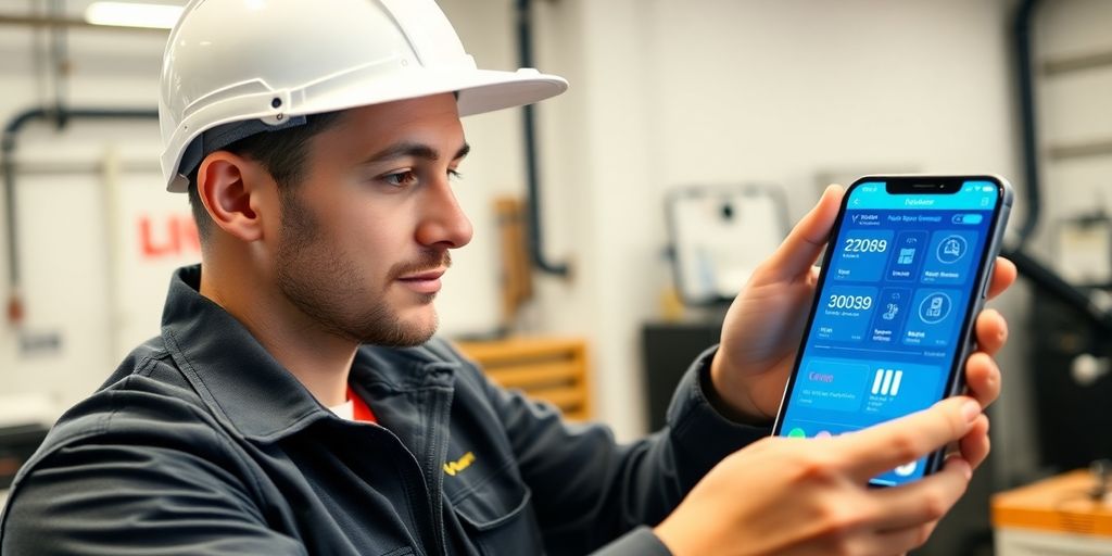 HVAC technician using AI interface on phone.