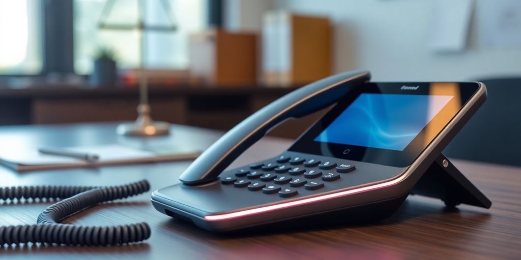 Law office desk with AI phone.