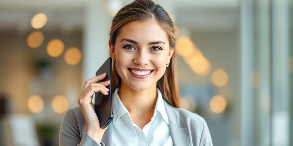 Real estate professional answering phone, symbolizing 24/7 availability.