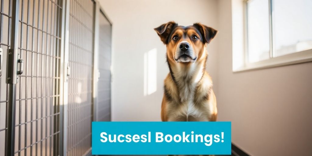 Happy dog at a bright, modern kennel.