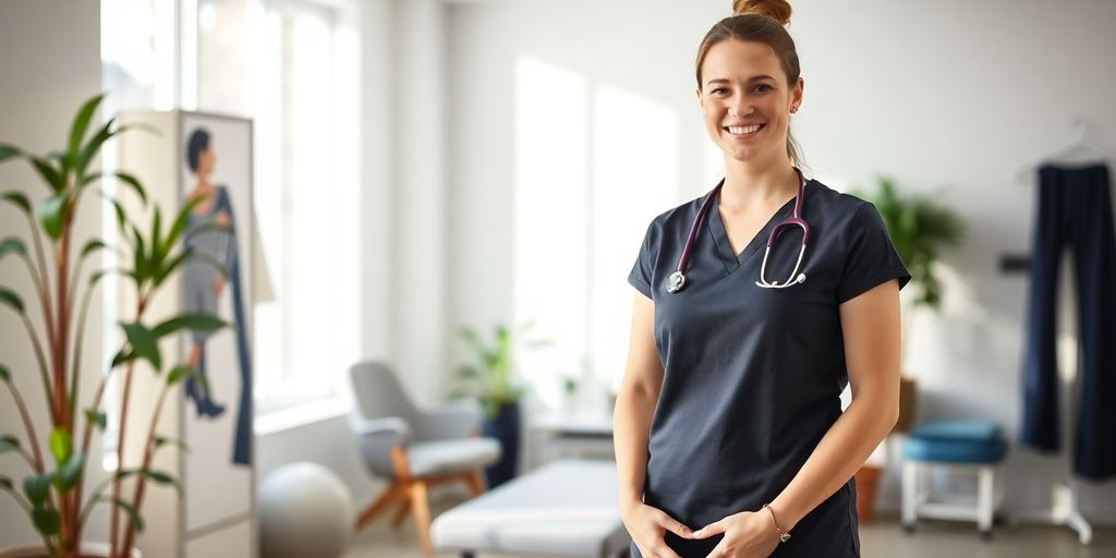 Physician with patient in bright clinic setting.