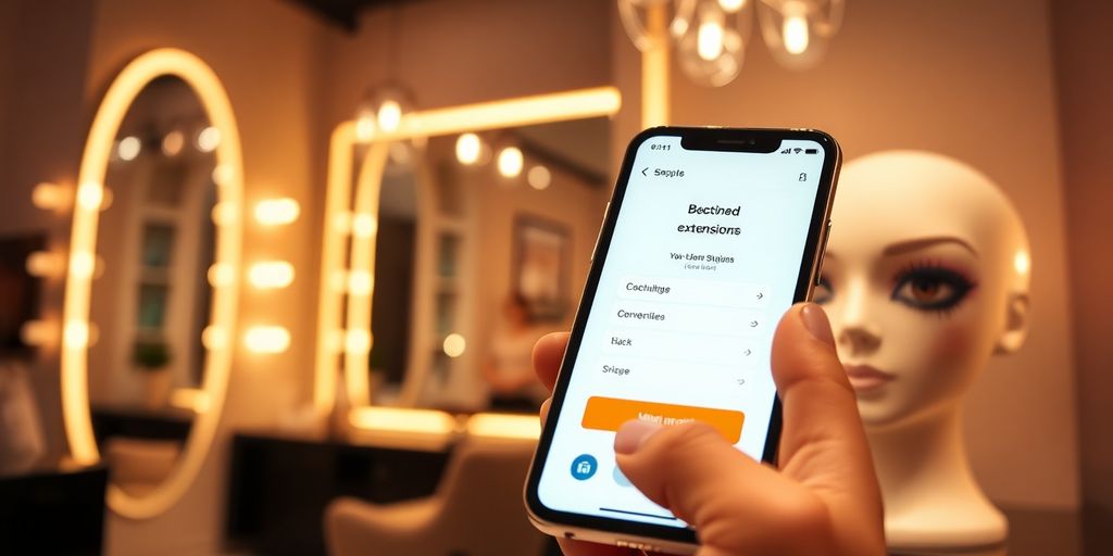 Lash artist using AI appointment setter on phone.