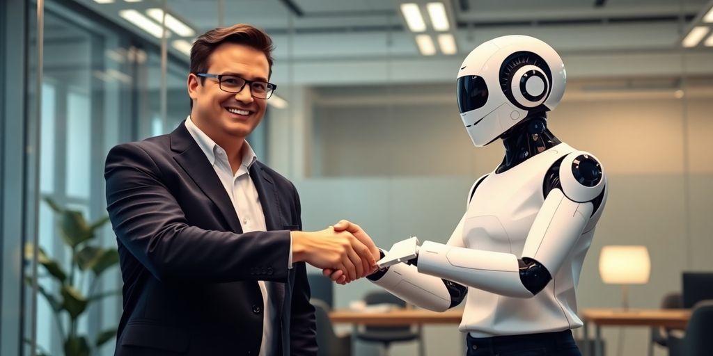Broker and AI assistant smiling.
