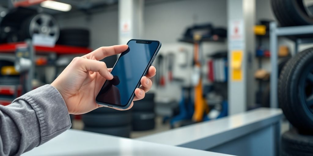 Tire shop counter with AI phone.