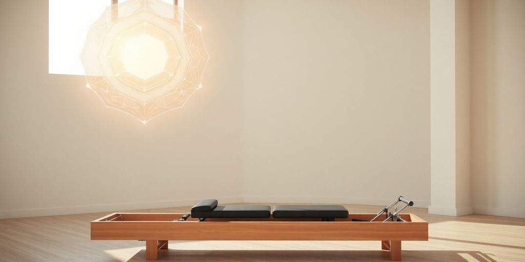 Pilates reformer and AI interface.