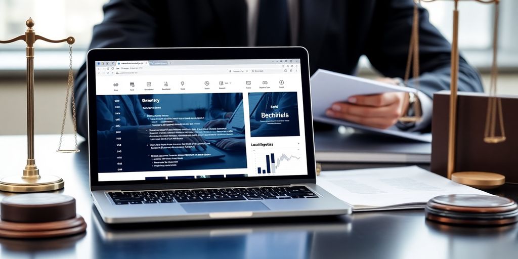 Lawyer using AI appointment setter on a laptop.