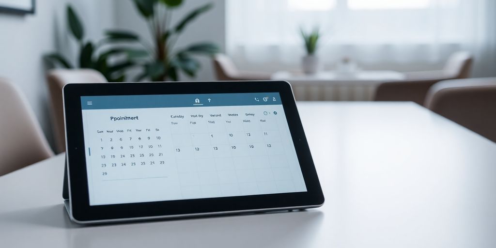 Counselor's desk with a digital interface.