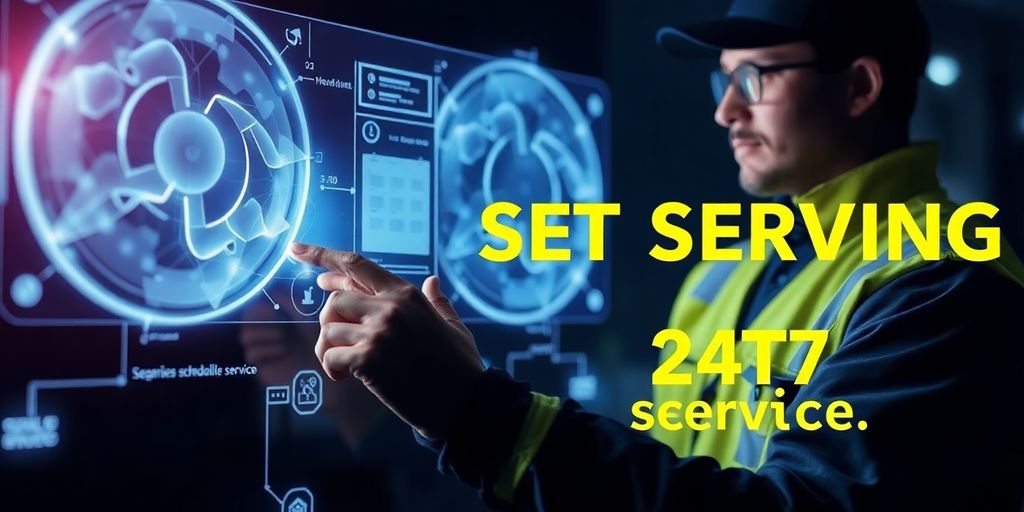 Pest control technician using a futuristic AI interface.