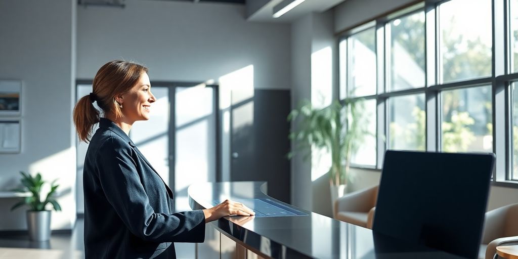 Hearing center reception with AI assistant.