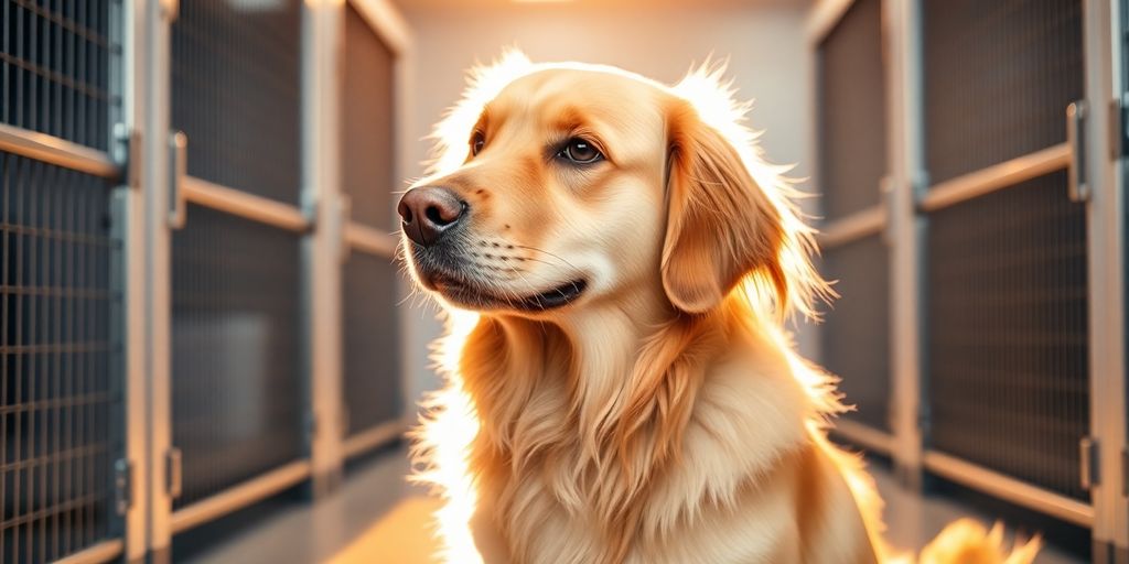 Happy dog in a modern daycare.