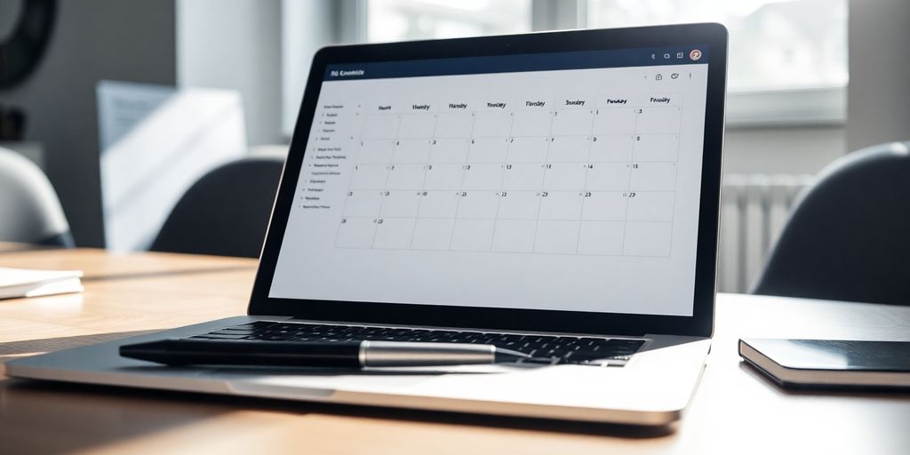 Accountant using AI scheduling tool on computer.