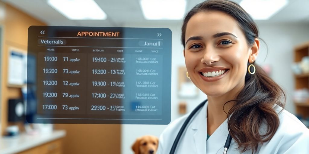 Veterinarian with AI scheduling interface.