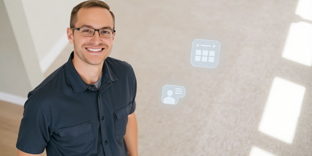 Carpet cleaner with AI scheduling overlay.