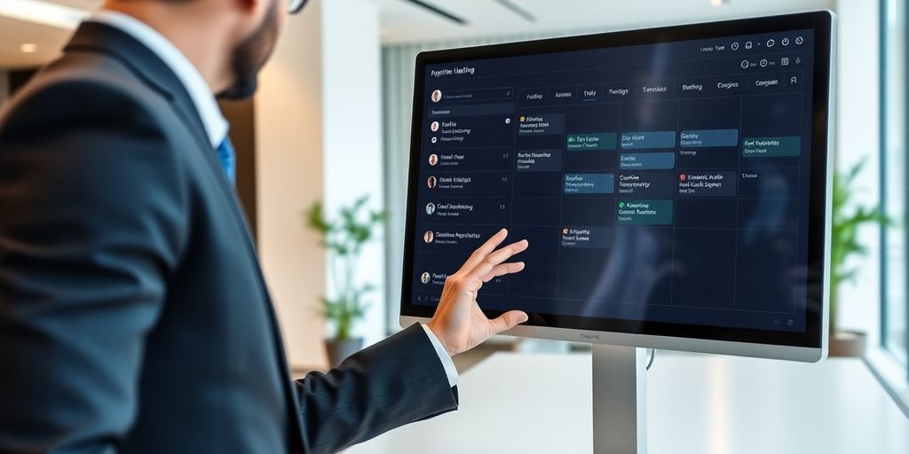 Lawyer working with AI appointment setter interface.