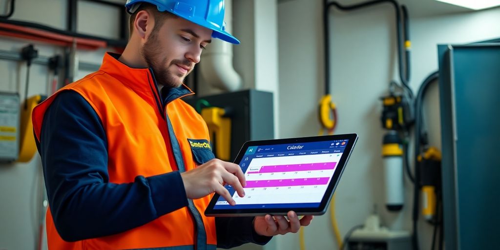 Electrician using AI appointment setter on tablet