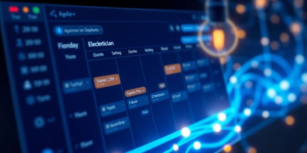 Electrician's calendar glowing with AI-powered scheduling.