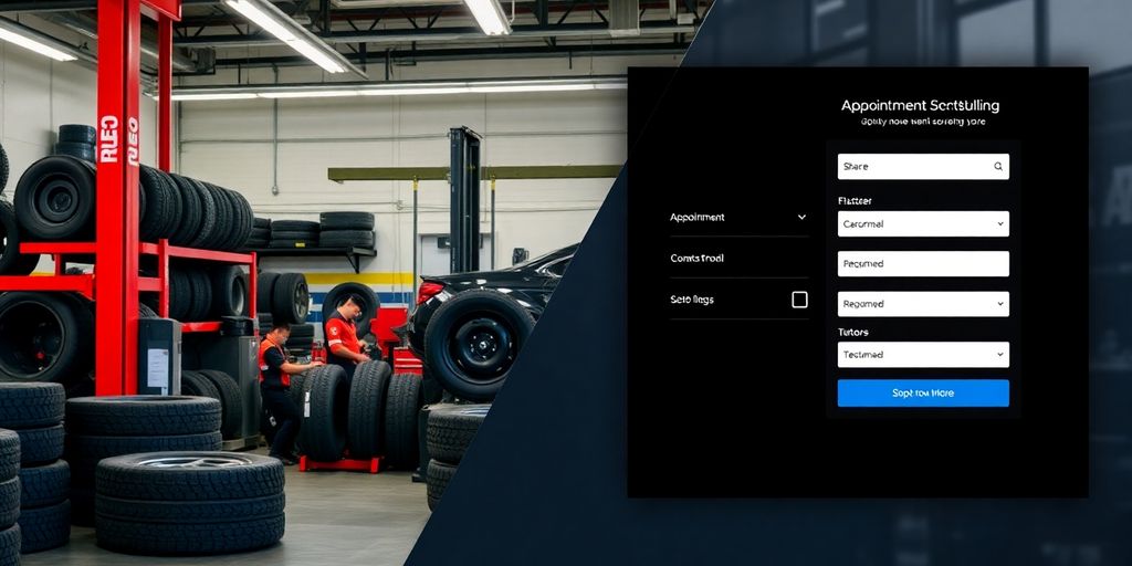 Tire service technician interacting with digital interface.