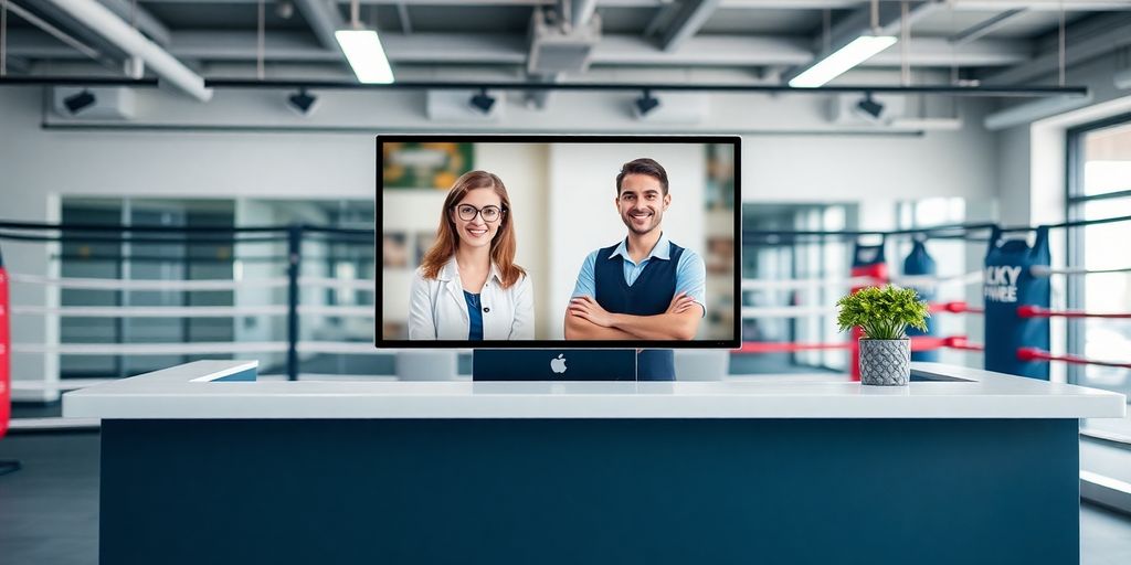 Boxing gym reception desk with virtual receptionist.
