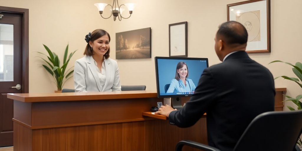 Counselor talking to client via video call.