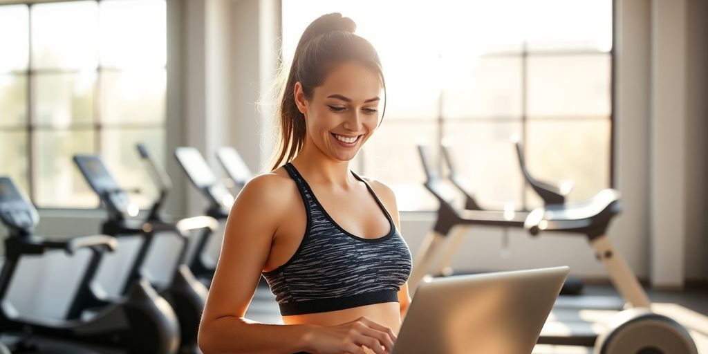 Fitness studio owner smiling while working out.