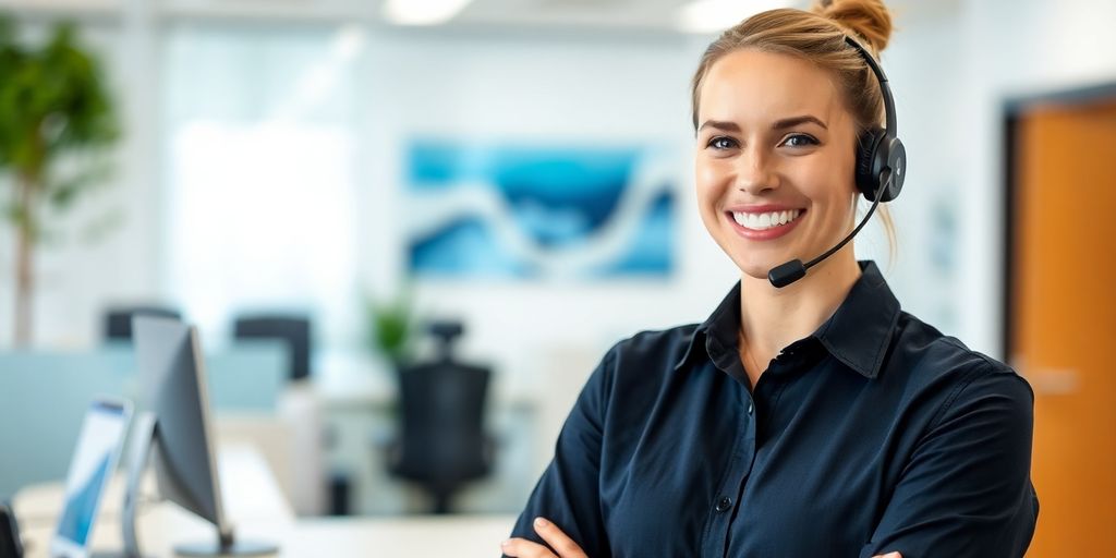 Pest control technician answering phone with headset