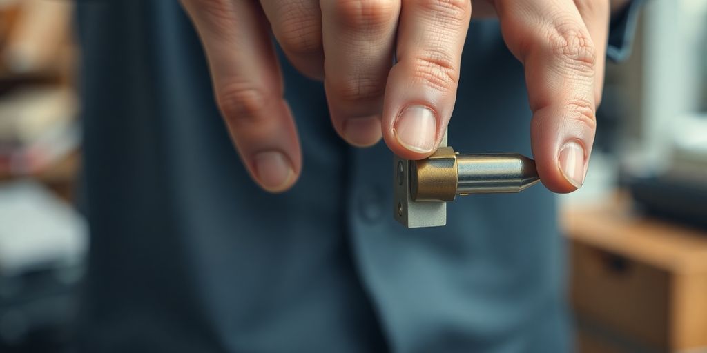 Locksmith working on a door lock.