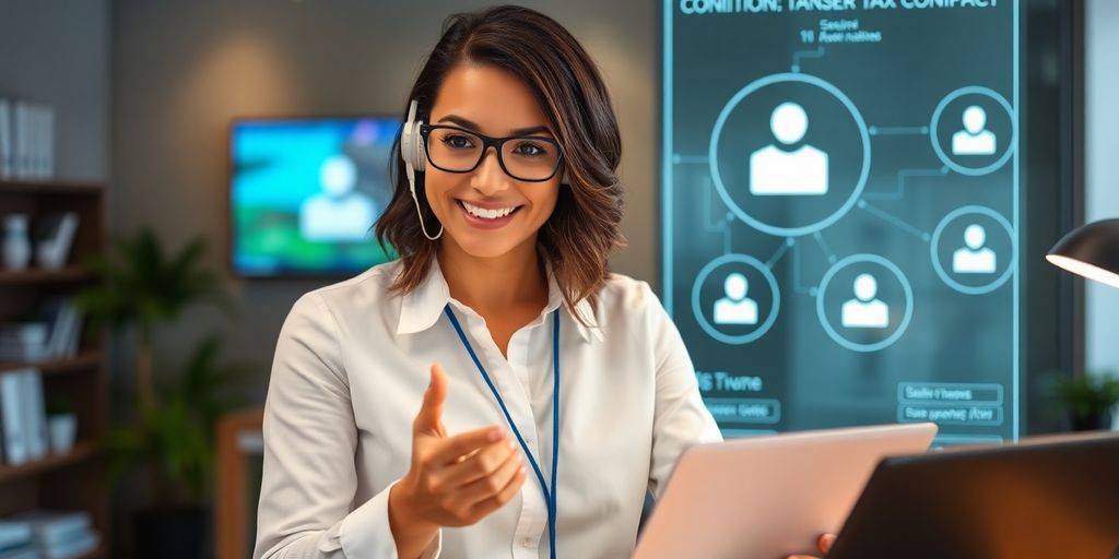 Professional tax preparer using a secure virtual communication device.