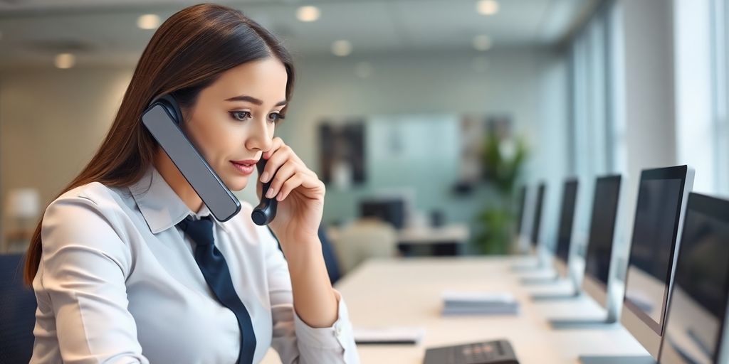 Real estate agent smiling while talking on a phone.