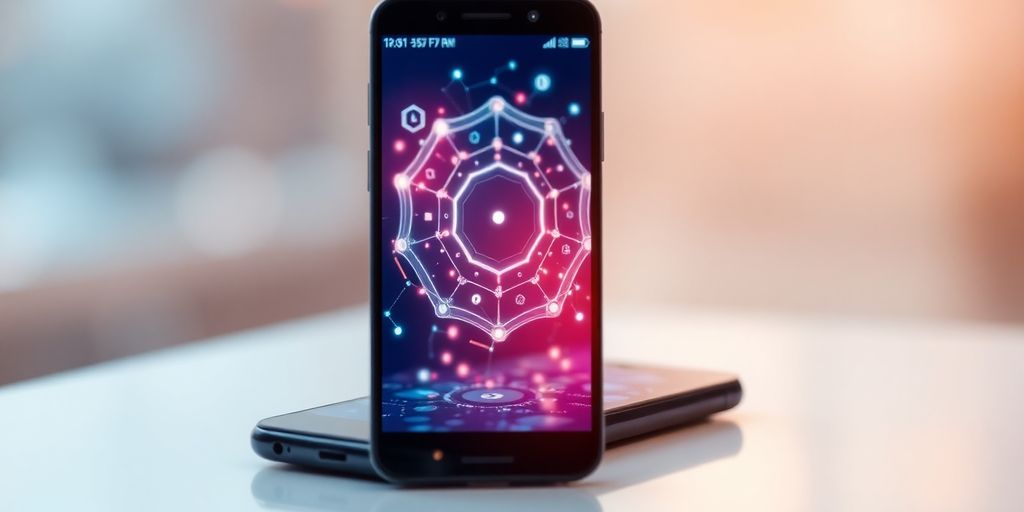 AI assistant speaking through a futuristic phone.