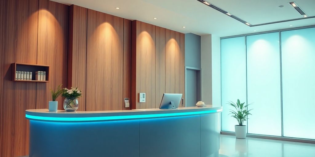 AI receptionist interacting with medical office environment.
