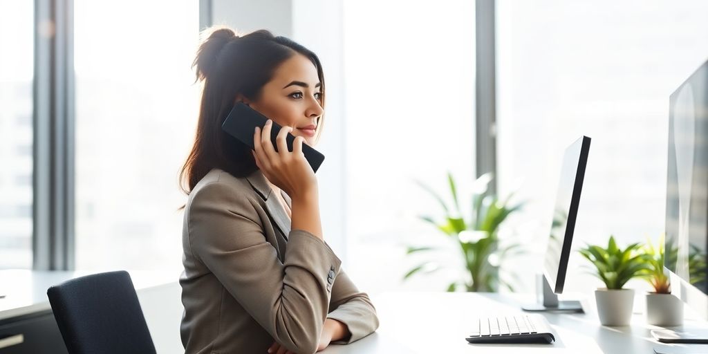 A person smiling while answering a phone.